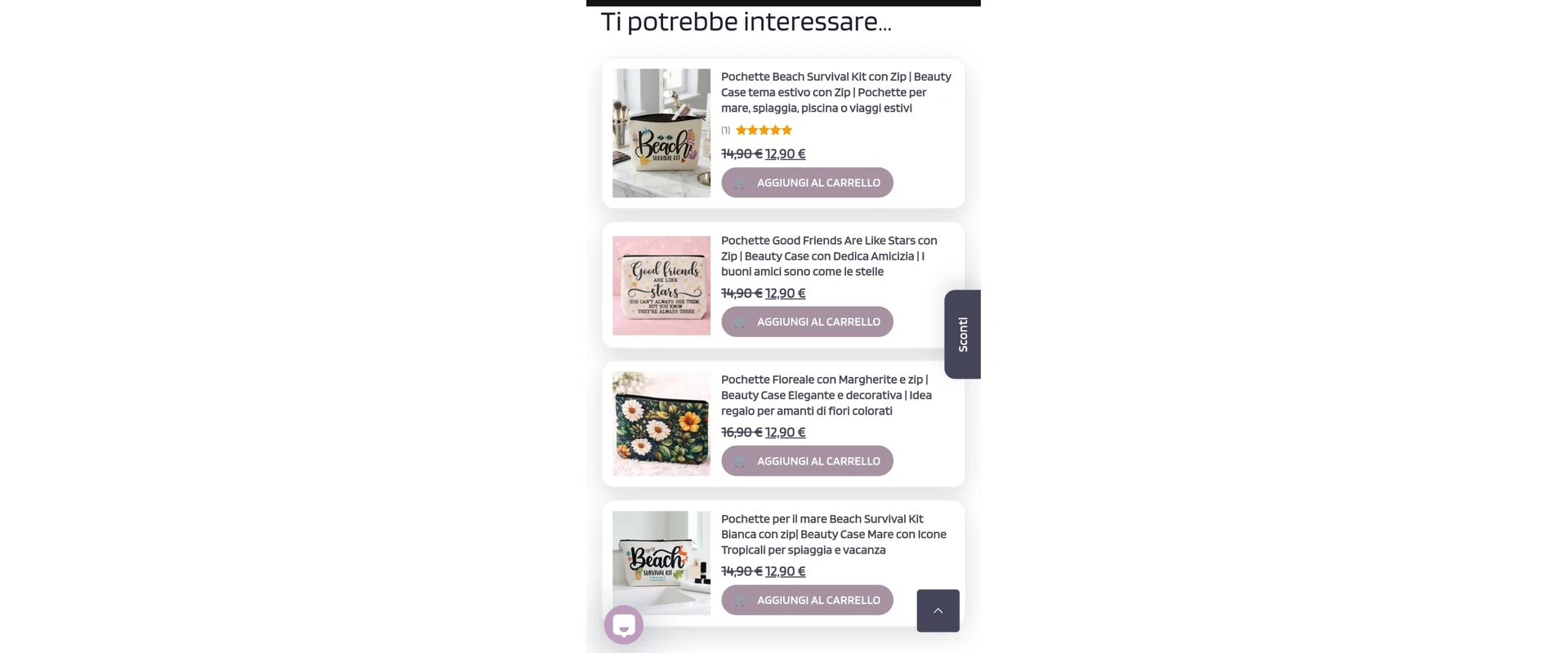 Prodotti consigliati pagina prodotto