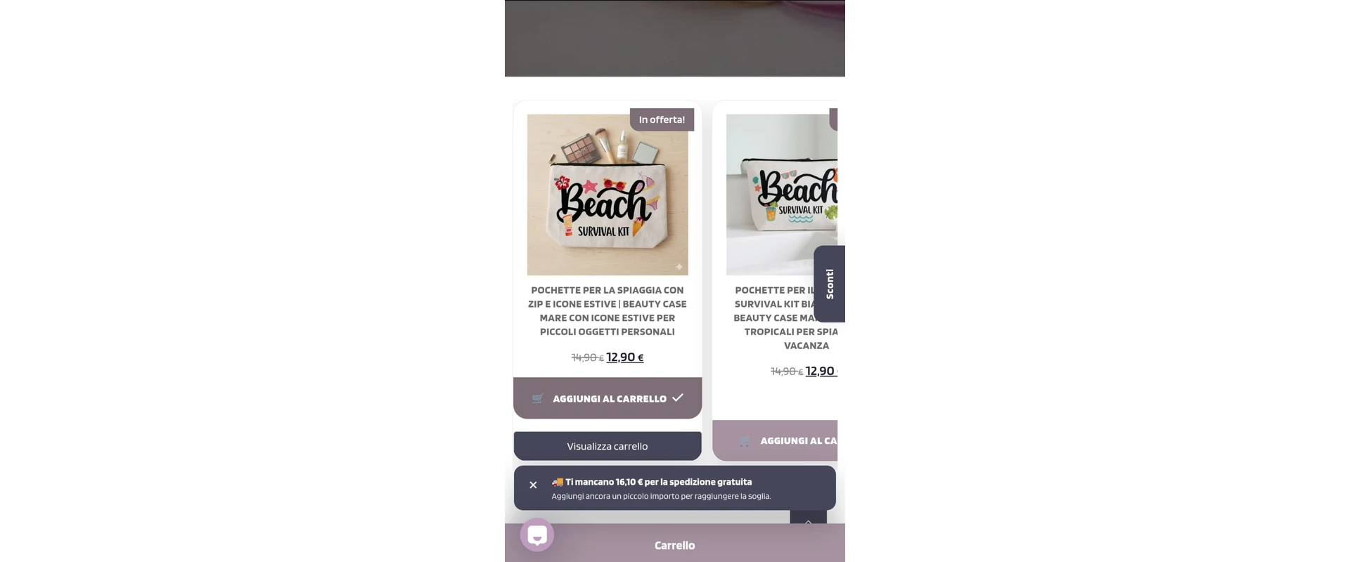 Prodotti slider alla home